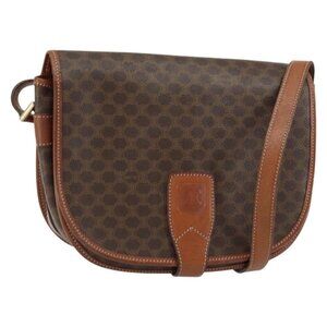 Authentic CELINE Macadam Canvas Shoulder Bag PVC Leather Brown Gold